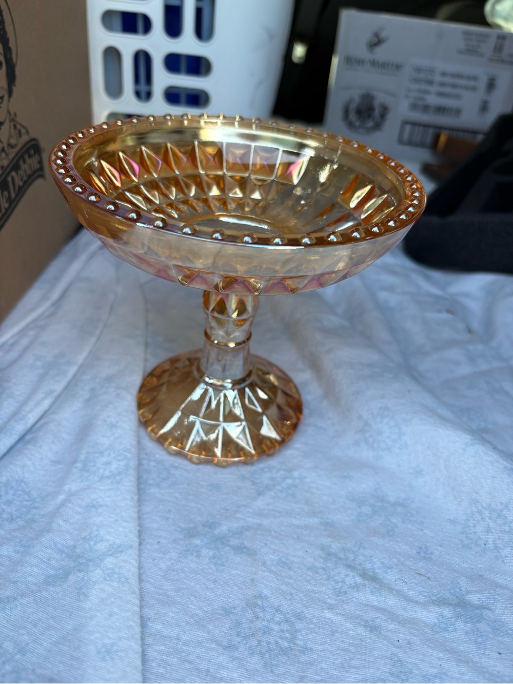 Amber Carnival Glass Compote Pedestal Bowl - Home Dining Serveware